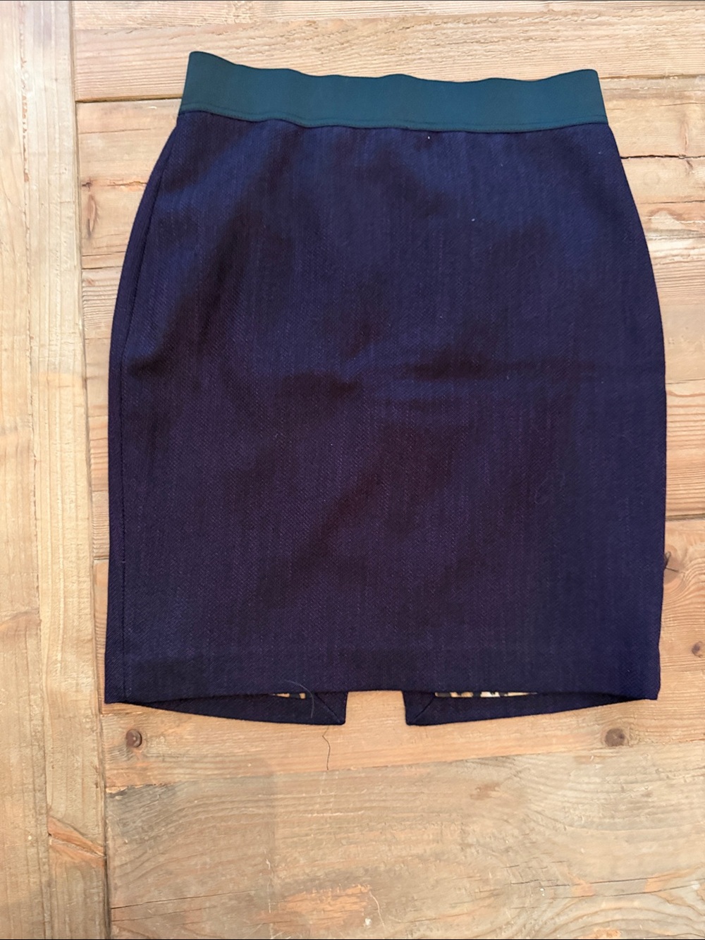 Express Navy Pencil Skirt with Dark Green Waistband